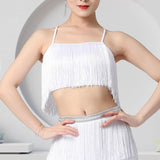 Maxbell Maxbell Women Tassels Fringe Dance Top Top for Club Dressing up Masquerade White XL