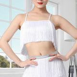 Maxbell Maxbell Women Tassels Fringe Dance Top Top for Club Dressing up Masquerade White XL