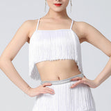 Maxbell Maxbell Women Tassels Fringe Dance Top Top for Club Dressing up Masquerade White XL