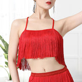 Maxbell Maxbell Women Tassels Fringe Dance Top Top for Club Dressing up Masquerade Red XL