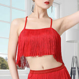 Maxbell Maxbell Women Tassels Fringe Dance Top Top for Club Dressing up Masquerade Red XL