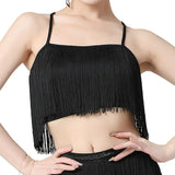 Maxbell Maxbell Women Tassels Fringe Dance Top Top for Club Dressing up Masquerade Black XL