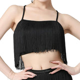 Maxbell Maxbell Women Tassels Fringe Dance Top Top for Club Dressing up Masquerade Black XL