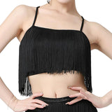 Maxbell Maxbell Women Tassels Fringe Dance Top Top for Club Dressing up Masquerade Black XL