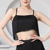 Maxbell Maxbell Women Tassels Fringe Dance Top Top for Club Dressing up Masquerade Black XL