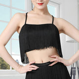 Maxbell Maxbell Women Tassels Fringe Dance Top Top for Club Dressing up Masquerade Black XL