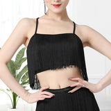 Maxbell Maxbell Women Tassels Fringe Dance Top Top for Club Dressing up Masquerade Black XL