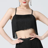 Maxbell Maxbell Women Tassels Fringe Dance Top Top for Club Dressing up Masquerade Black XL