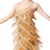Maxbell Maxbell Women Sequin Tassel Dress Dancewear Flapper Dress for Samba Cha Cha M Gold