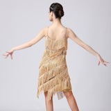 Maxbell Maxbell Women Sequin Tassel Dress Dancewear Flapper Dress for Samba Cha Cha M Gold