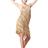 Maxbell Maxbell Women Sequin Tassel Dress Dancewear Flapper Dress for Samba Cha Cha M Gold