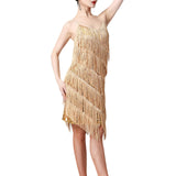 Maxbell Maxbell Women Sequin Tassel Dress Dancewear Flapper Dress for Samba Cha Cha M Gold