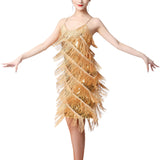 Maxbell Maxbell Women Sequin Tassel Dress Dancewear Flapper Dress for Samba Cha Cha M Gold