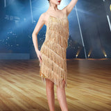 Maxbell Maxbell Women Sequin Tassel Dress Dancewear Flapper Dress for Samba Cha Cha M Gold