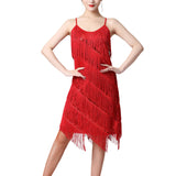 Maxbell Maxbell Women Sequin Tassel Dress Dancewear Flapper Dress for Samba Cha Cha M Red