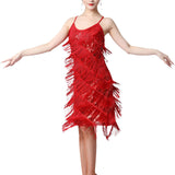 Maxbell Maxbell Women Sequin Tassel Dress Dancewear Flapper Dress for Samba Cha Cha M Red