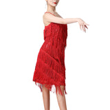 Maxbell Maxbell Women Sequin Tassel Dress Dancewear Flapper Dress for Samba Cha Cha M Red