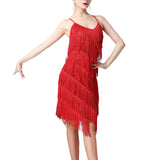 Maxbell Maxbell Women Sequin Tassel Dress Dancewear Flapper Dress for Samba Cha Cha M Red
