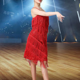 Maxbell Maxbell Women Sequin Tassel Dress Dancewear Flapper Dress for Samba Cha Cha M Red