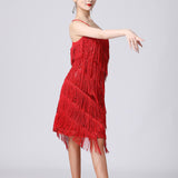 Maxbell Maxbell Women Sequin Tassel Dress Dancewear Flapper Dress for Samba Cha Cha M Red