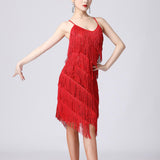 Maxbell Maxbell Women Sequin Tassel Dress Dancewear Flapper Dress for Samba Cha Cha M Red