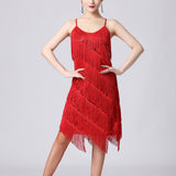 Maxbell Maxbell Women Sequin Tassel Dress Dancewear Flapper Dress for Samba Cha Cha M Red