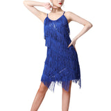 Maxbell Maxbell Women Sequin Tassel Dress Dancewear Flapper Dress for Samba Cha Cha M Blue