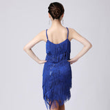 Maxbell Maxbell Women Sequin Tassel Dress Dancewear Flapper Dress for Samba Cha Cha L Blue