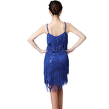 Maxbell Maxbell Women Sequin Tassel Dress Dancewear Flapper Dress for Samba Cha Cha L Blue