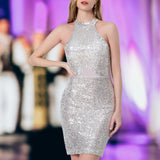 Maxbell Maxbell Women's Sequin Dress Sparkly Short Summer Party Dress for Club Prom Cocktail M Argent