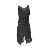 Maxbell Maxbell Womens Latin Dance Dress Shiny Sequins Dress for Club Prom Stage Performance Black L
