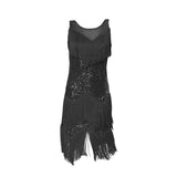 Maxbell Maxbell Womens Latin Dance Dress Shiny Sequins Dress for Club Prom Stage Performance Black L