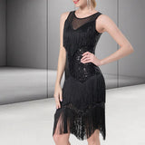 Maxbell Maxbell Womens Latin Dance Dress Shiny Sequins Dress for Club Prom Stage Performance Black L