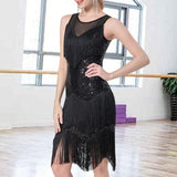 Maxbell Maxbell Womens Latin Dance Dress Shiny Sequins Dress for Club Prom Stage Performance Black L