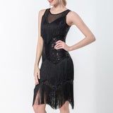 Maxbell Maxbell Womens Latin Dance Dress Shiny Sequins Dress for Club Prom Stage Performance Black L