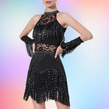Maxbell Maxbell Women Dance Tassel Dress Dancewear for Music Festival Performance Show Samba Black XL