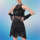 Maxbell Maxbell Women Dance Tassel Dress Dancewear for Music Festival Performance Show Samba Black 2XL