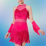 Maxbell Maxbell Women Dance Tassel Dress Dancewear for Music Festival Performance Show Samba Rose Red 3XL
