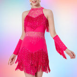 Maxbell Maxbell Women Dance Tassel Dress Dancewear for Music Festival Performance Show Samba Rose Red 3XL