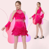 Maxbell Maxbell Women Dance Tassel Dress Dancewear for Music Festival Performance Show Samba Rose Red 3XL