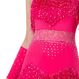 Maxbell Maxbell Women Dance Tassel Dress Dancewear for Music Festival Performance Show Samba Rose Red 3XL