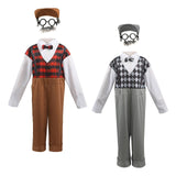 Maxbell Maxbell Kids  Costume Set Elderly Role Play Costume for Cosplay Holiday Party XS Brown