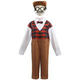 Maxbell Maxbell Kids  Costume Set Elderly Role Play Costume for Cosplay Holiday Party XS Brown