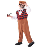 Maxbell Maxbell Kids  Costume Set Elderly Role Play Costume for Cosplay Holiday Party XS Brown