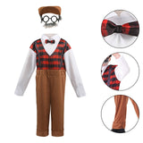 Maxbell Maxbell Kids  Costume Set Elderly Role Play Costume for Cosplay Holiday Party XS Brown