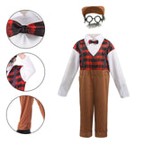 Maxbell Maxbell Kids  Costume Set Elderly Role Play Costume for Cosplay Holiday Party XS Brown