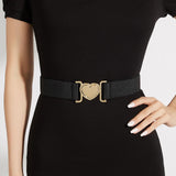 Maxbell Maxbell Women Elastic Waist Belt Simple Female Lady Cinch for Dating Party Traveling Gold Buckle