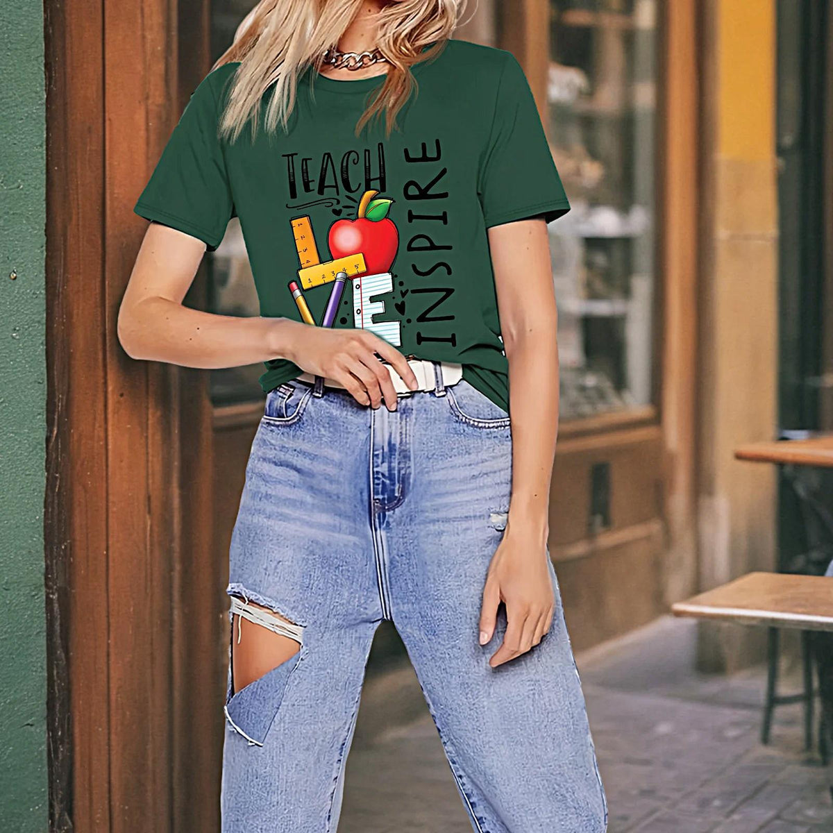 Maxbell Women's T Shirt Summer Fashion Basic Tee Shirt for Walking Camping Commuting M Green