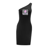 Maxbell Maxbell Women's Cold Shoulder Dress Summer Simple Mini Dress for Dating Office Party L