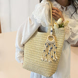 Maxbell Maxbell Women Straw Shoulder Bag Chic Travel Purse Beach Bag for Party Spring Travel Beige